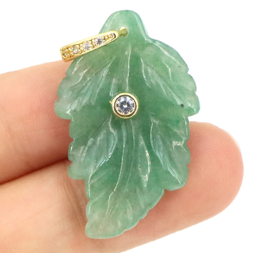 Natural Stone Leaf Pendant Hea - Jewelry Making Gemstones 评论和价格