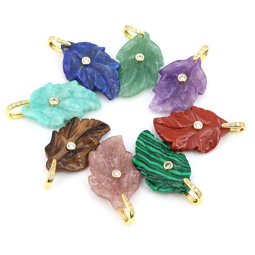 Natural Stone Leaf Pendant Hea - Jewelry Making Gemstones 评论和价格