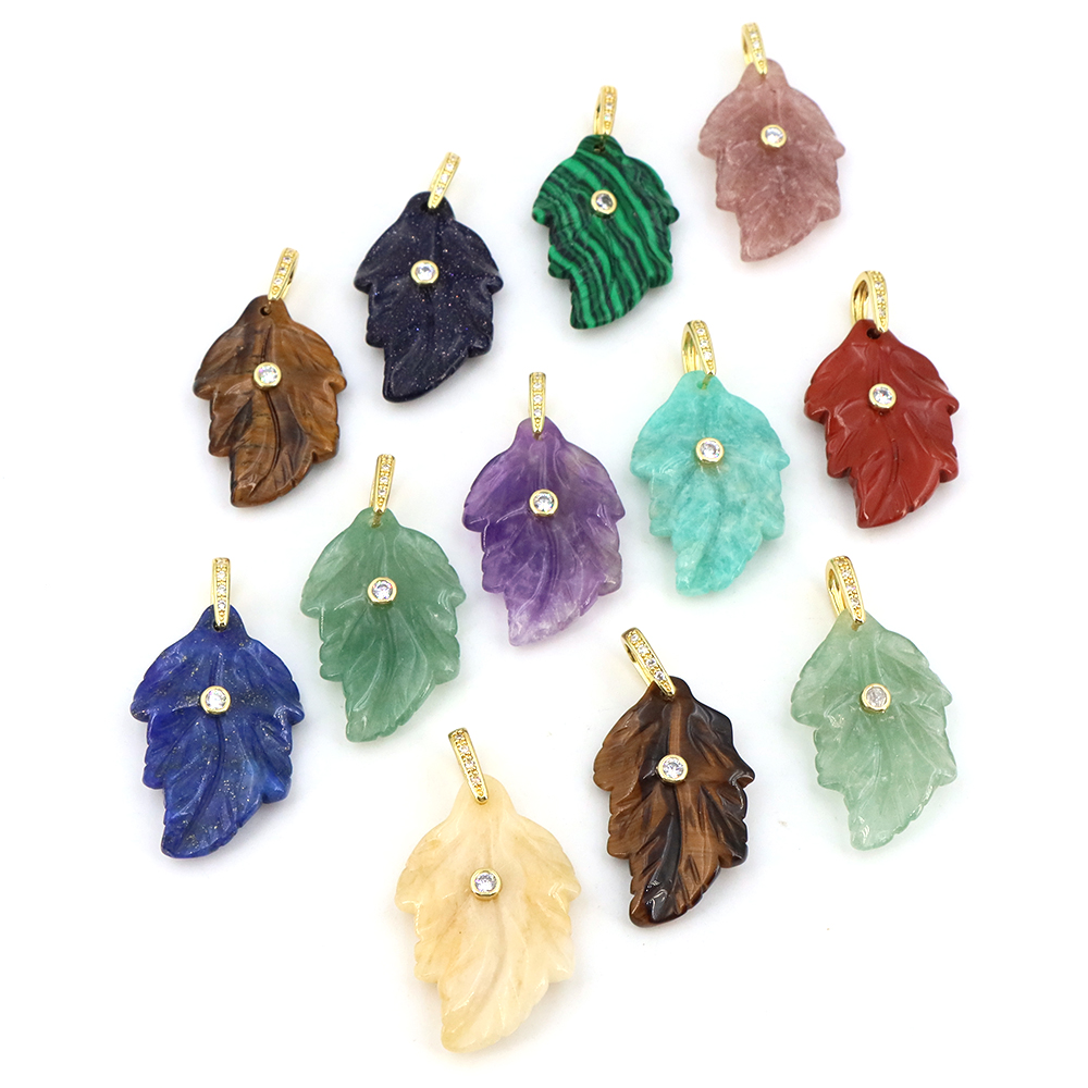 Natural Stone Leaf Pendant Hea - Jewelry Making Gemstones 评论和价格