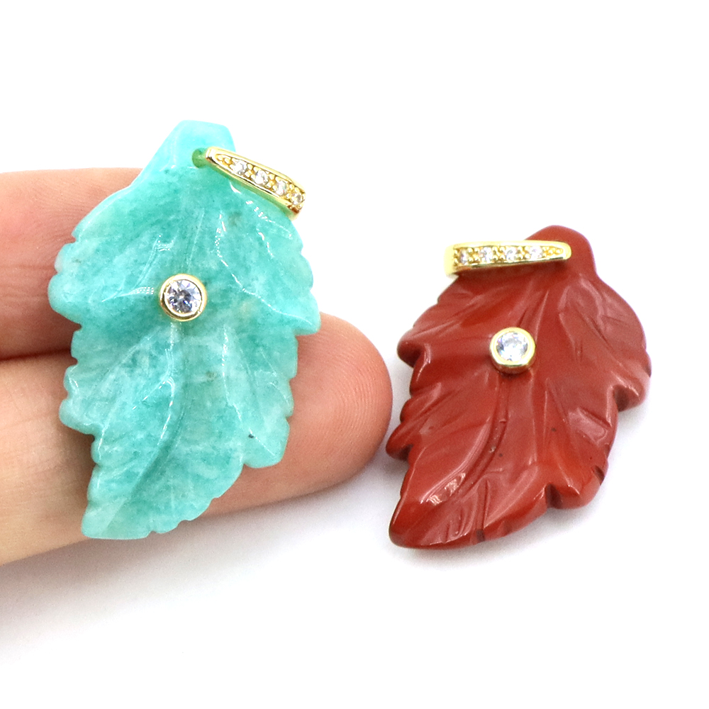 Natural Stone Leaf Pendant Hea - Jewelry Making Gemstones 评论和价格