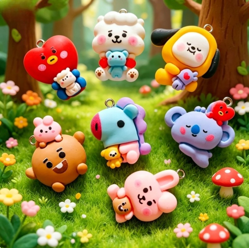 7pcs BT21 Resin Cartoon Charm  - Jewelry Making Earring Supplies 评论和价格